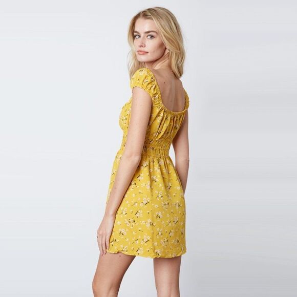 NWT Yellow Floral Mini Dress - Picture 3 of 10